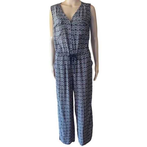 Maxi Studio Size M Black White Print Summer Vacation Workwear Wide Leg Jumpsuit - Picture 1 of 15